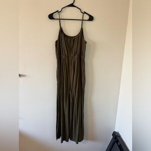 Haute Hippie Olive Green Wide Leg Linen Jumpsuit